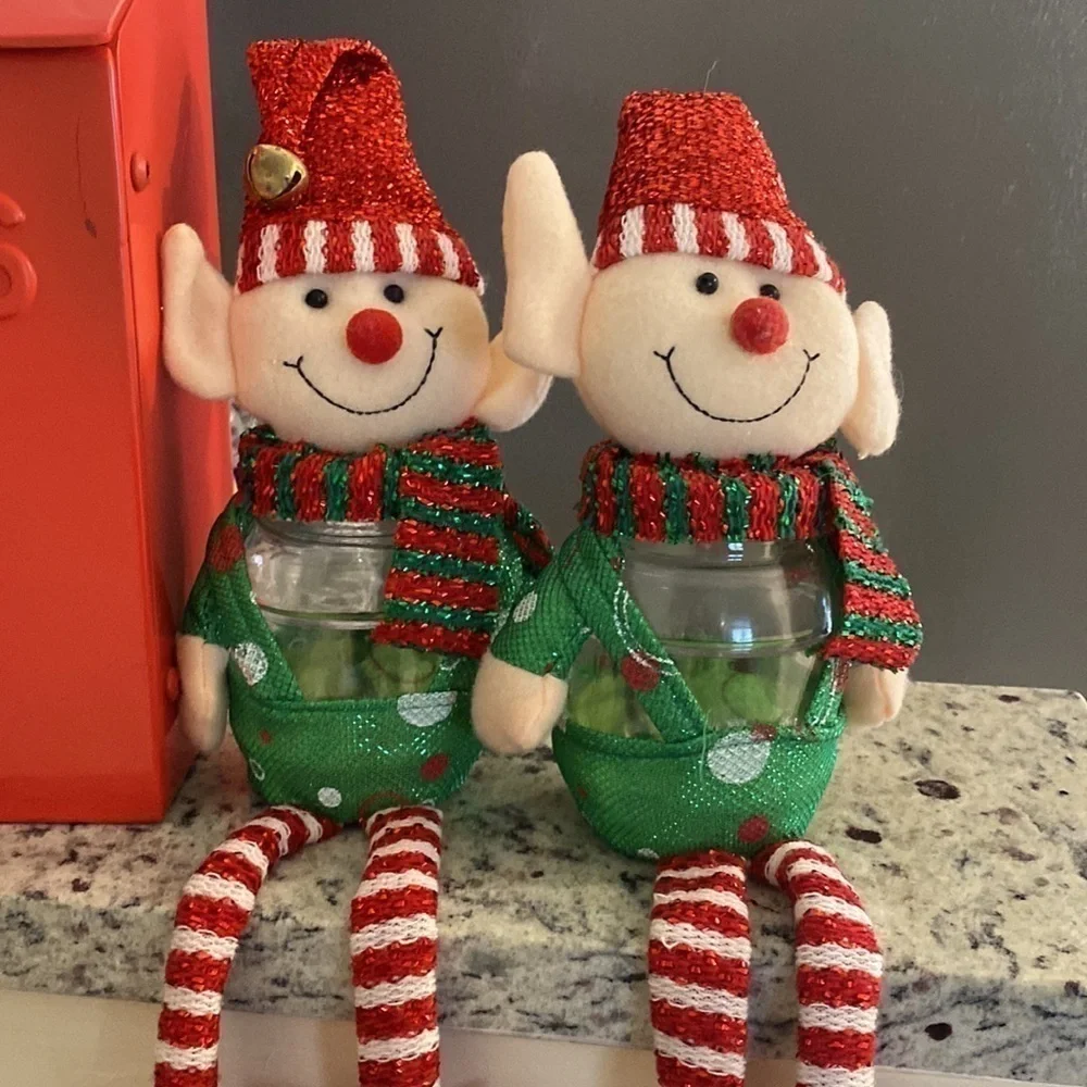 2 NWT CHRISTMAS ELF PLASTIC JAR DECOR